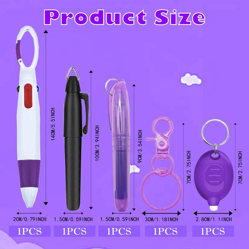 Daemson Nurse Pen Set, Badge Reel Pen Include Highlighter, Permanent Marker, LED Keychain Flashlight, Ballpoint Pen, and Nursing Keychain Clip (Purple) - Image 2